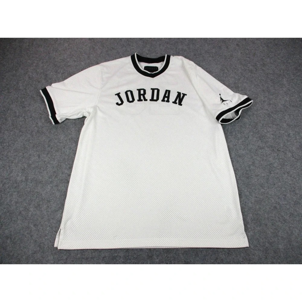 Jordan Jersey Shrt Mens Large White Black Air Spell Out 23 Mesh V Neck